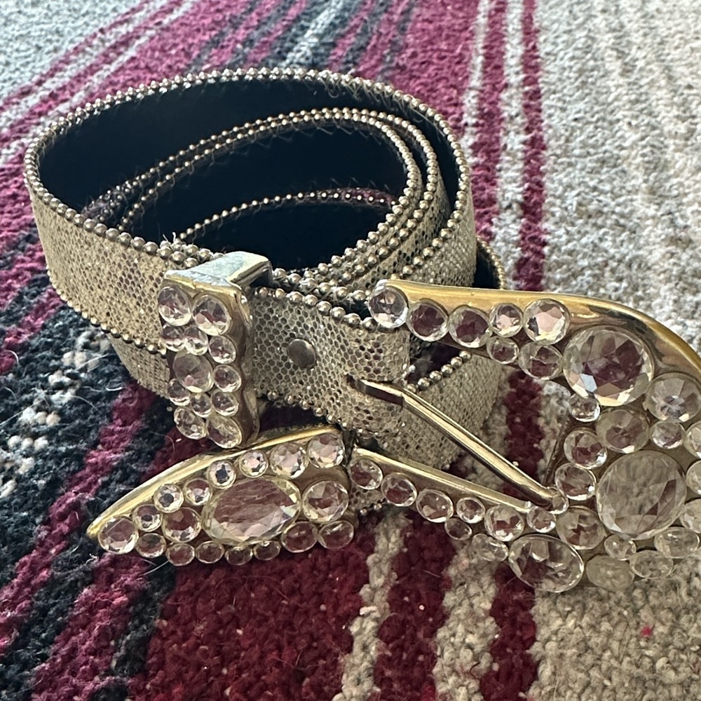 Elite, Fresno California Silver and Crystal Rhinestone Embellished Belt Size L